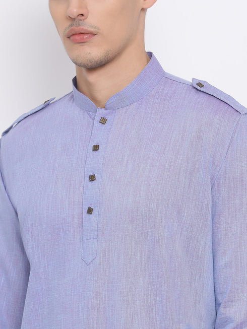 Vastramay Men's Blue Cotton Blend Kurta and Dhoti Set